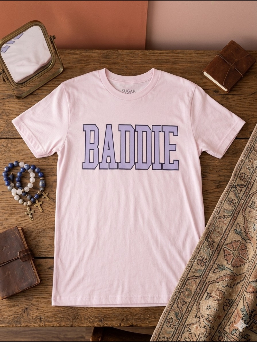 Sugar Flower Pink Tee with BADDIE Print